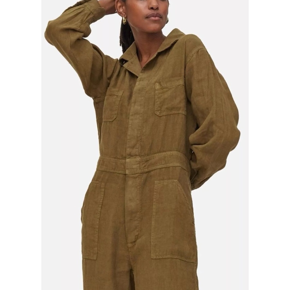Mate The Label Army Green Coveralls Jumpsuit 100%Linen Size XS